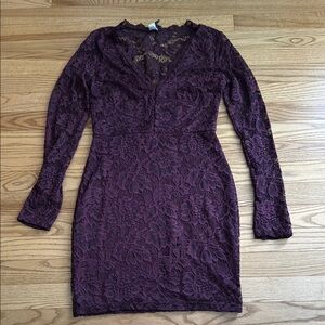 Windsor Purple V-Neck Bodycon Dress with Bishop Sleeves